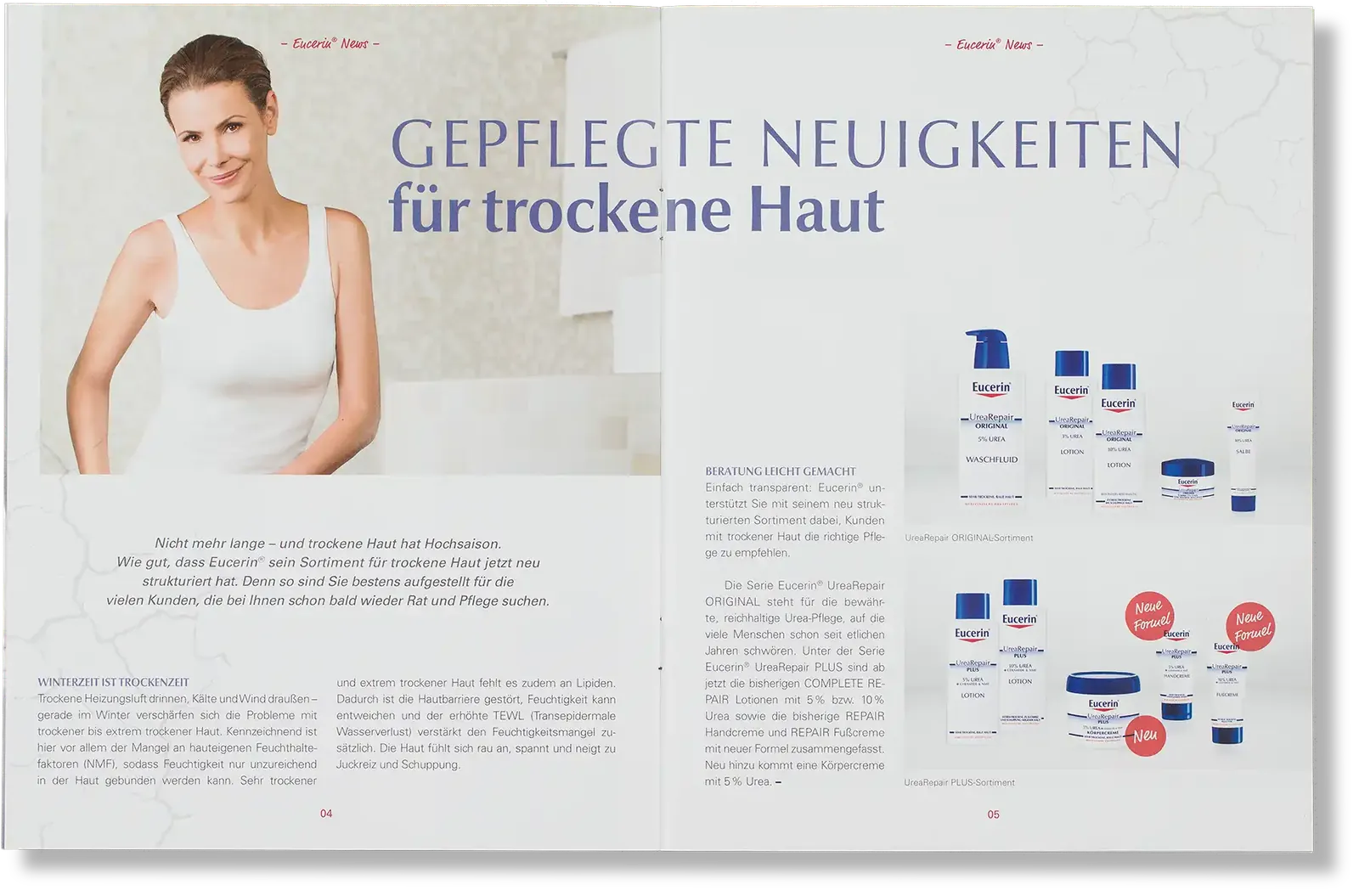 Doppelseite Eucerin-Kundenmagazin Side by Side